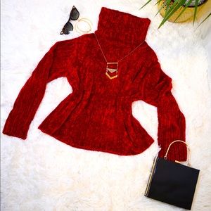 Drop Turtle Neck Bungalow Knit Red Sweater.